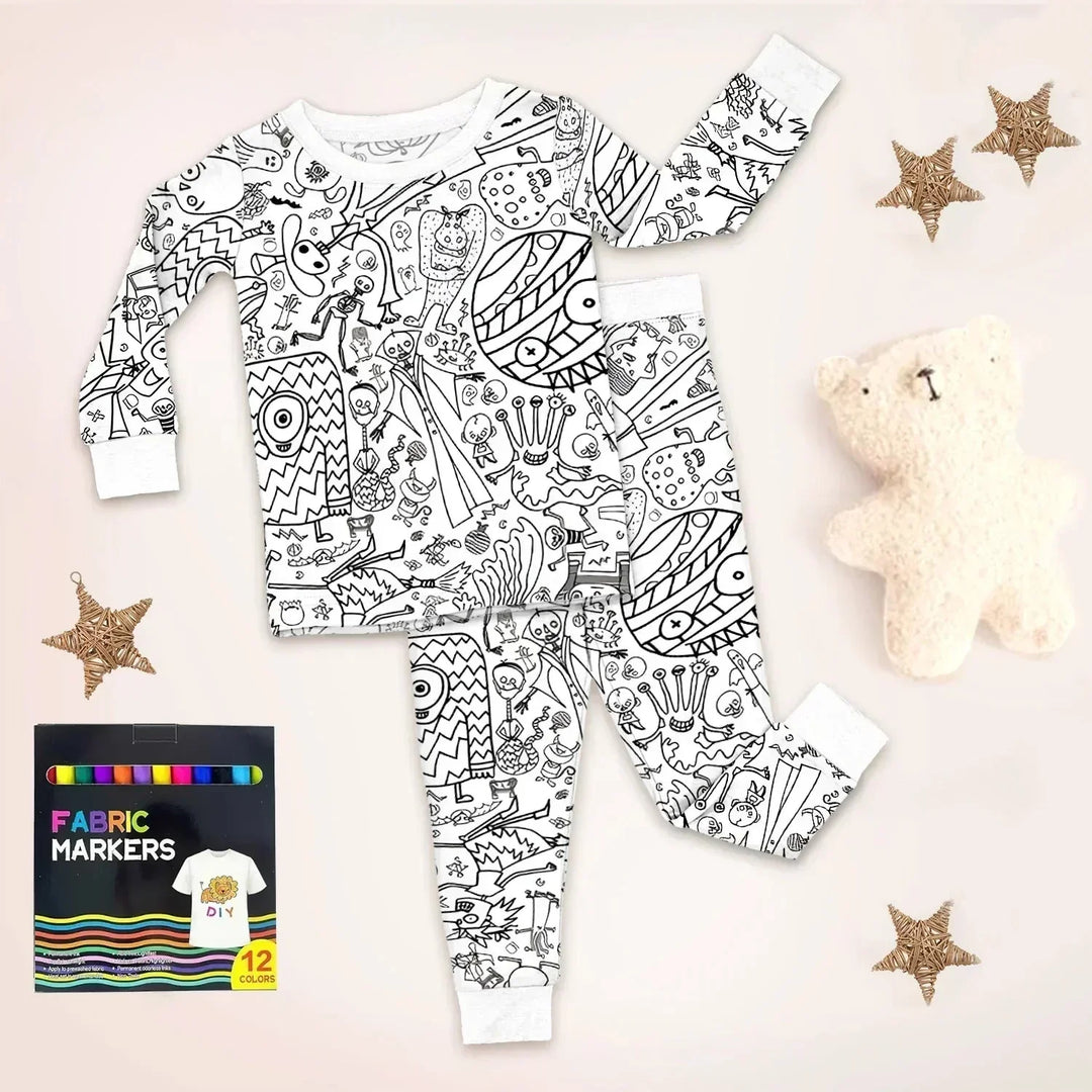 All Colorable For Halloween Two Piece Long Sleeve Pajama Set , All Colorable For Halloween Two Piece Long Sleeve Pajama Set - Monster Halloween / 3T