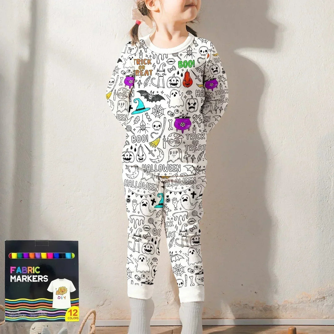 All Colorable For Halloween Two Piece Long Sleeve Pajama Set , All Colorable For Halloween Two Piece Long Sleeve Pajama Set - Monster Halloween / 3T