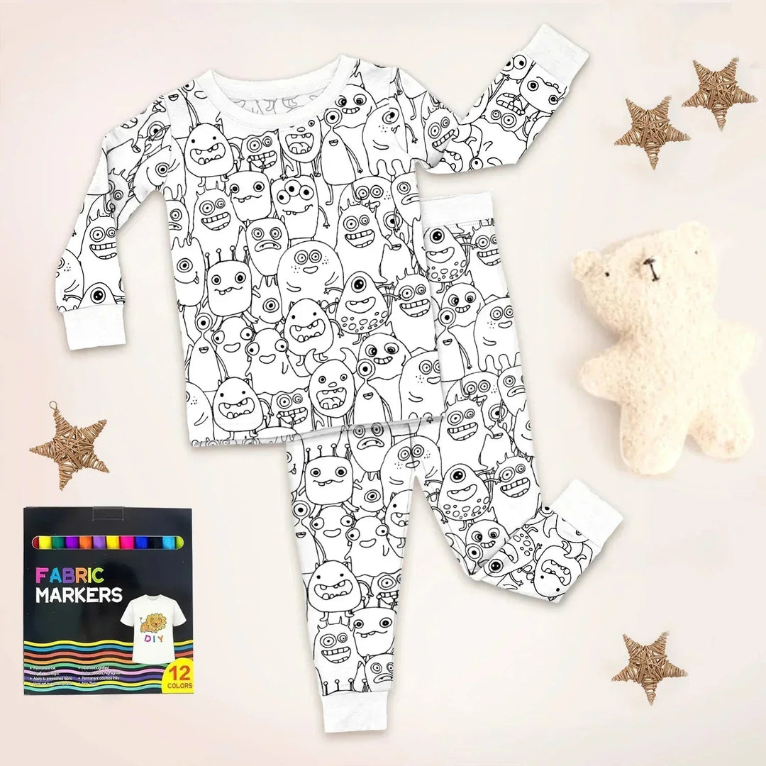 All Colorable For Halloween Two Piece Long Sleeve Pajama Set , All Colorable For Halloween Two Piece Long Sleeve Pajama Set - Monsters Fun / 3T