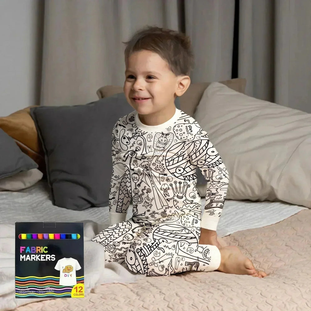 All Colorable For Halloween Two Piece Long Sleeve Pajama Set , All Colorable For Halloween Two Piece Long Sleeve Pajama Set - Monster Halloween / 3T