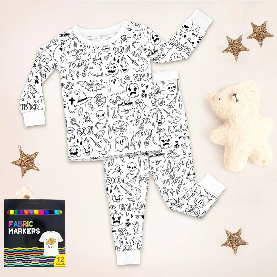 All Colorable For Halloween Two Piece Long Sleeve Pajama Set , All Colorable For Halloween Two Piece Long Sleeve Pajama Set - Boo! Halloween / 3T
