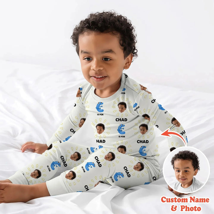 Alphabet Custom Face Baby Two Piece Long Sleeve Pajama Set , Alphabet Custom Face Baby Two Piece Long Sleeve Pajama Set - 12-18M