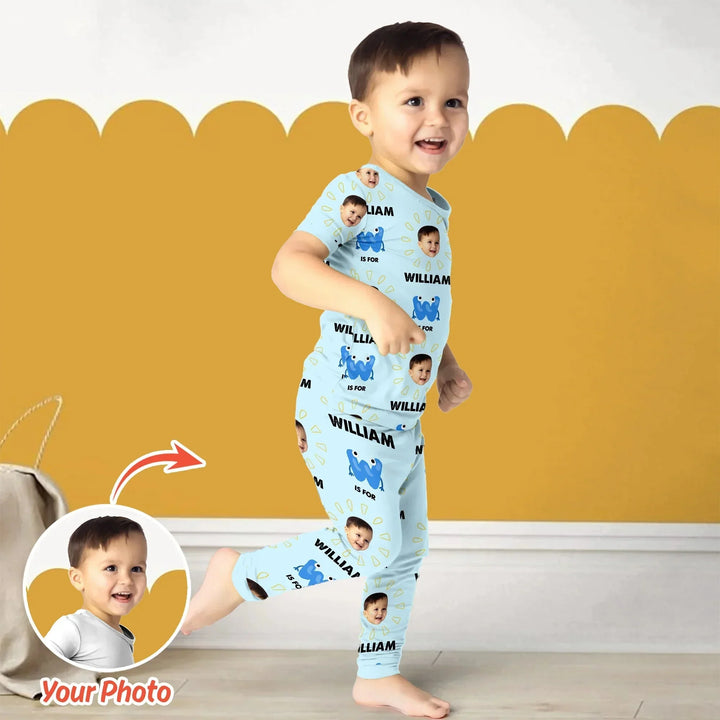 Alphabet Custom Face Baby Two Piece Short Sleeve Pajama Set , Alphabet Custom Face Baby Two Piece Short Sleeve Pajama Set - 12-18M