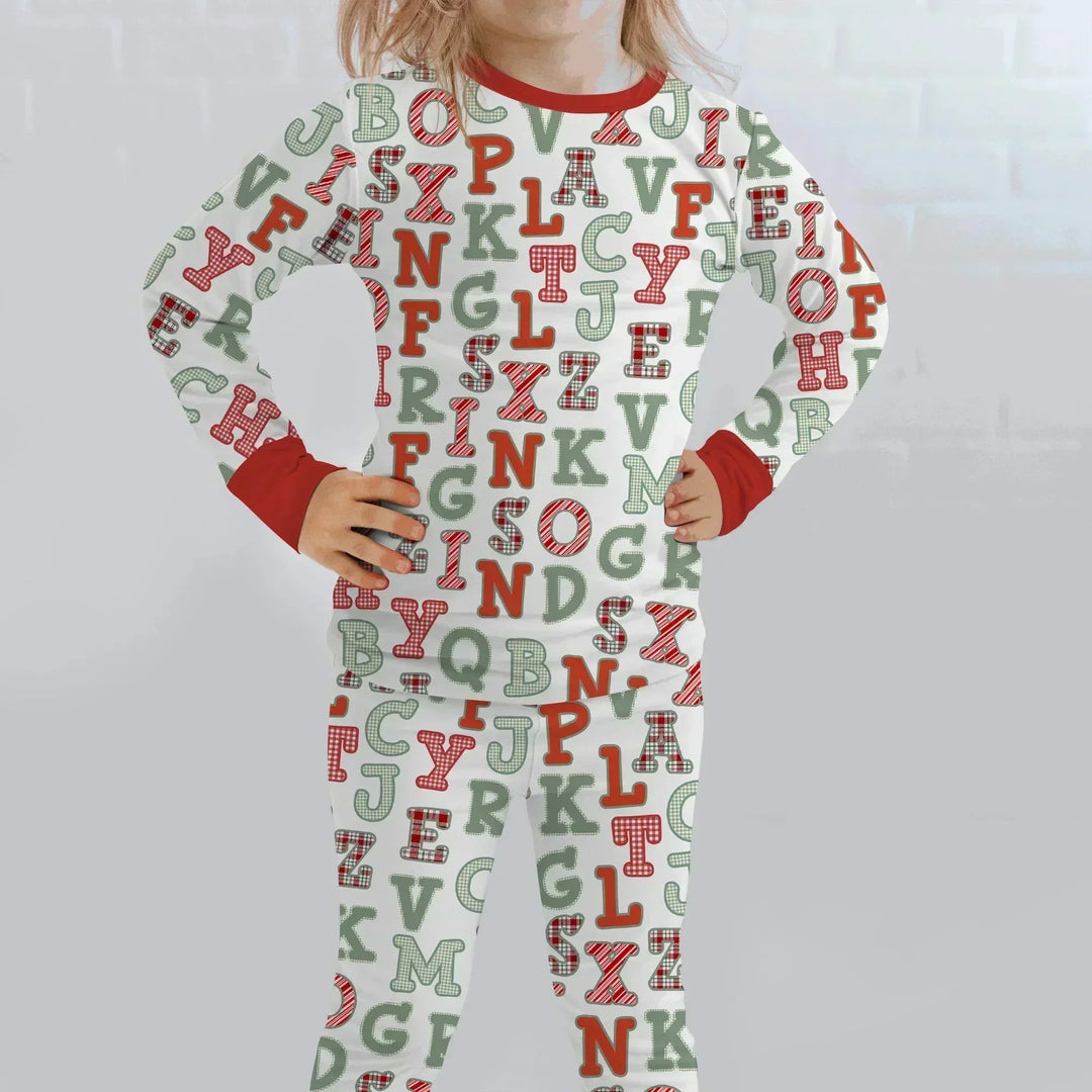 Alphabet Of Christmas Two Piece Long Sleeve Pajama Set , Alphabet Of Christmas Two Piece Long Sleeve Pajama Set - 12-18M