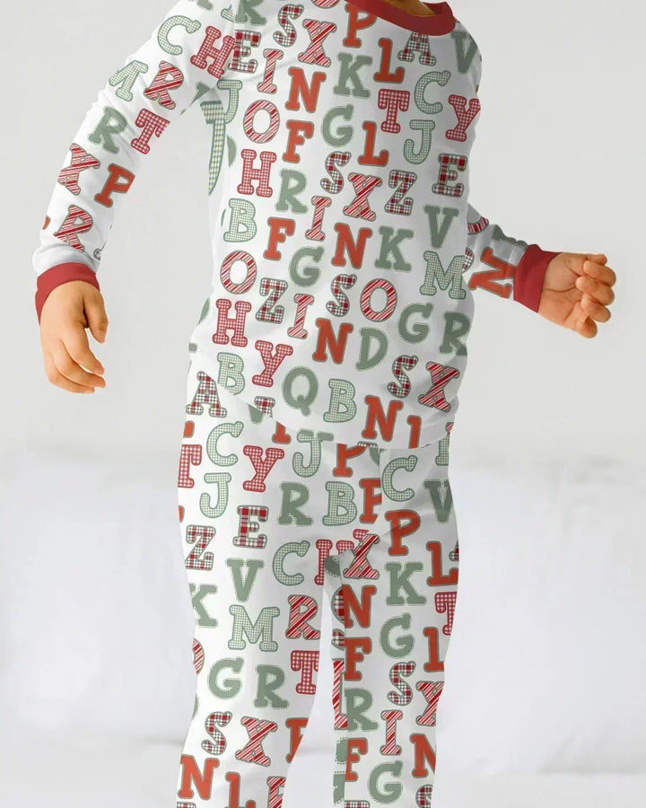 Alphabet Of Christmas Two Piece Long Sleeve Pajama Set , Alphabet Of Christmas Two Piece Long Sleeve Pajama Set - 12-18M
