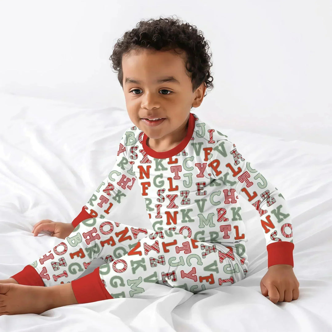Alphabet Of Christmas Two Piece Long Sleeve Pajama Set , Alphabet Of Christmas Two Piece Long Sleeve Pajama Set - 12-18M