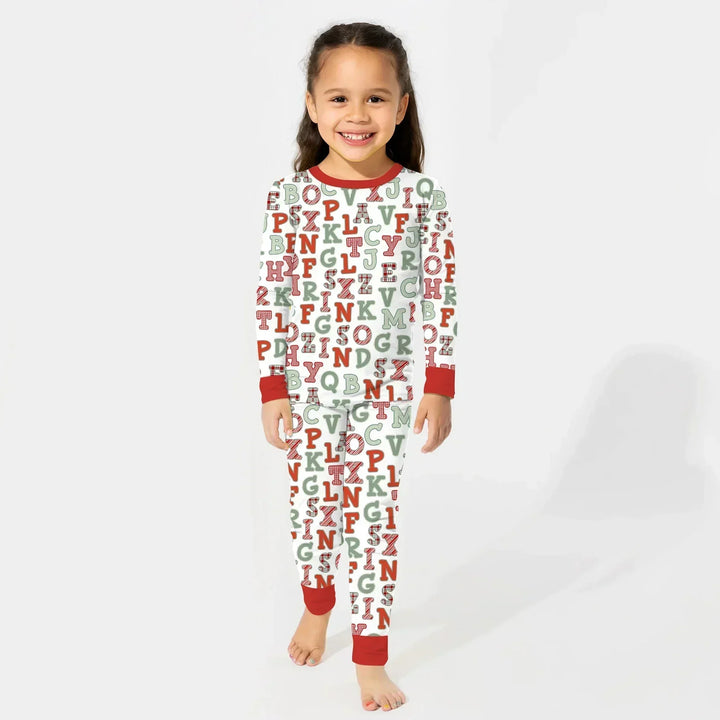 Alphabet Of Christmas Two Piece Long Sleeve Pajama Set , Alphabet Of Christmas Two Piece Long Sleeve Pajama Set - 12-18M
