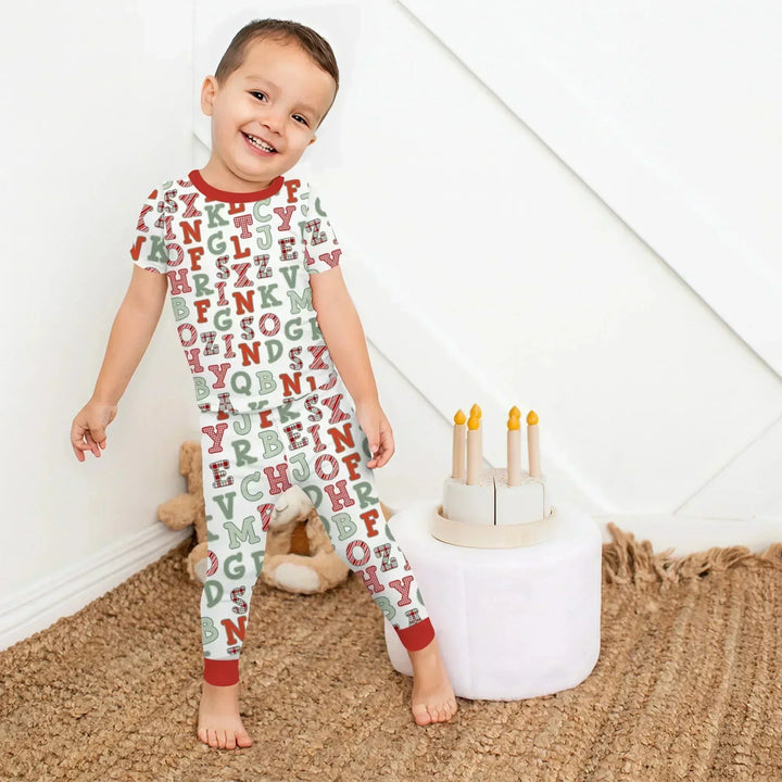 Alphabet Of Christmas Two Piece Short Sleeve Pajama Set , Alphabet Of Christmas Two Piece Short Sleeve Pajama Set - 12-18M