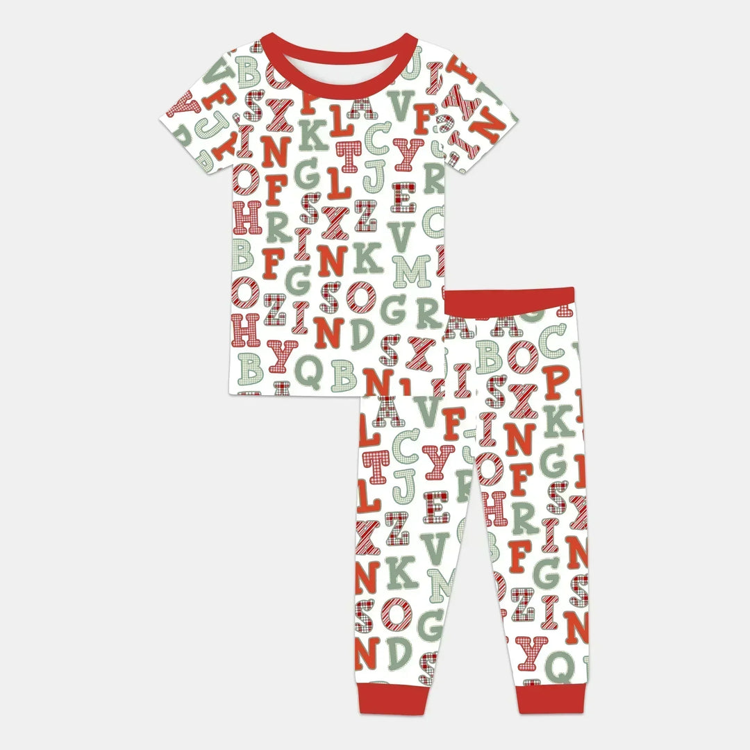 Alphabet Of Christmas Two Piece Short Sleeve Pajama Set , Alphabet Of Christmas Two Piece Short Sleeve Pajama Set - 12-18M