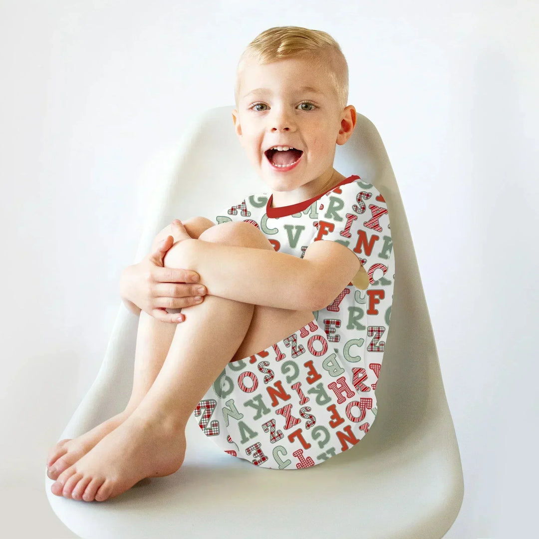 Alphabet Of Christmas Two Piece Short Sleeve Shorts Pajama Set , Alphabet Of Christmas Two Piece Short Sleeve Shorts Pajama Set - 12-18M
