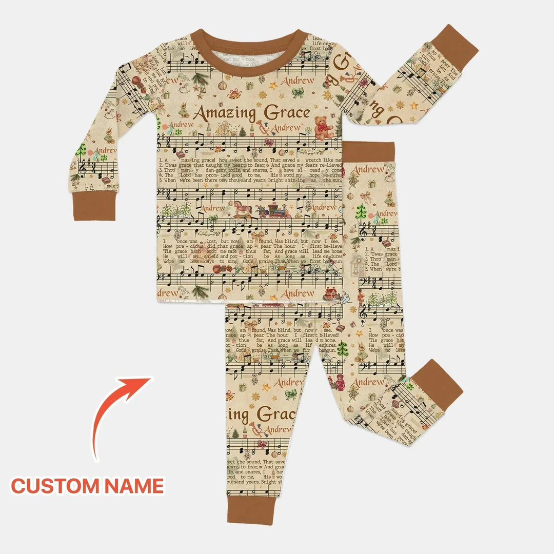 Amazing Grace Custom Name Two Piece Long Sleeve Pajama Set , Amazing Grace Custom Name Two Piece Long Sleeve Pajama Set - 12-18M