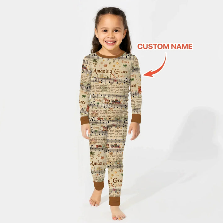 Amazing Grace Custom Name Two Piece Long Sleeve Pajama Set , Amazing Grace Custom Name Two Piece Long Sleeve Pajama Set - 12-18M
