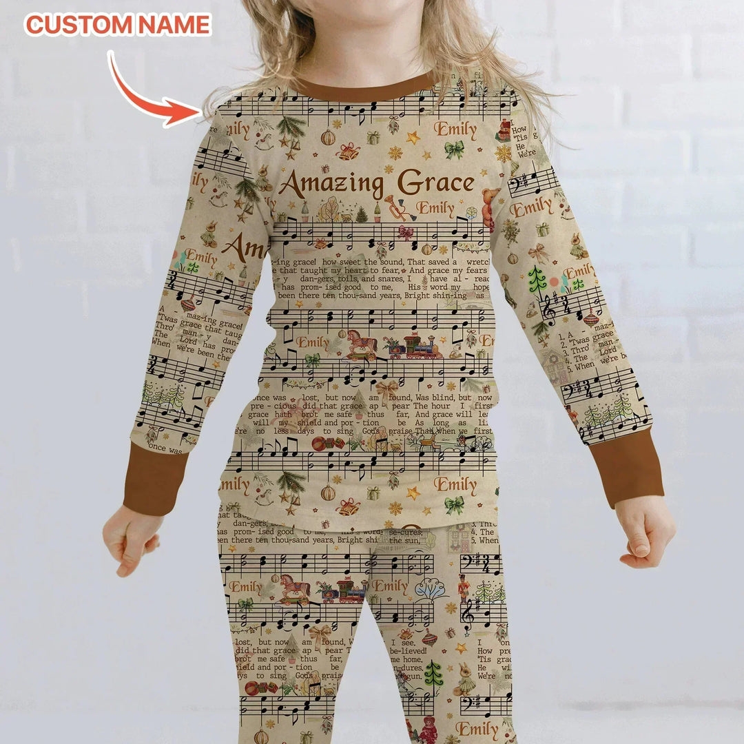 Amazing Grace Custom Name Two Piece Long Sleeve Pajama Set , Amazing Grace Custom Name Two Piece Long Sleeve Pajama Set - 12-18M