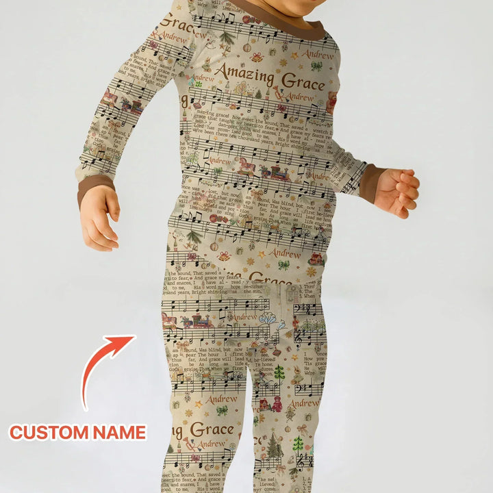 Amazing Grace Custom Name Two Piece Long Sleeve Pajama Set , Amazing Grace Custom Name Two Piece Long Sleeve Pajama Set - 12-18M