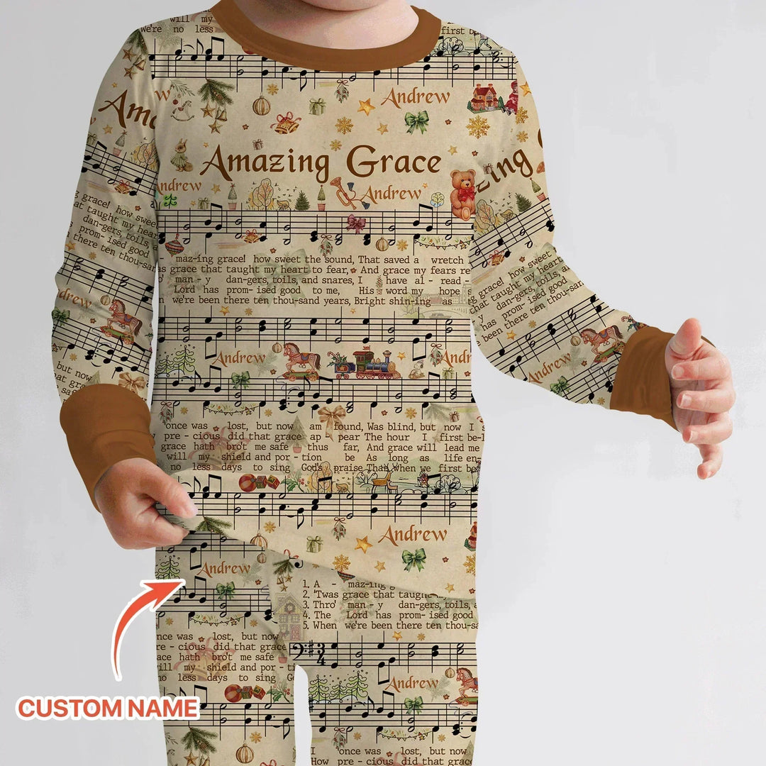 Amazing Grace Custom Name Two Piece Long Sleeve Pajama Set , Amazing Grace Custom Name Two Piece Long Sleeve Pajama Set - 12-18M