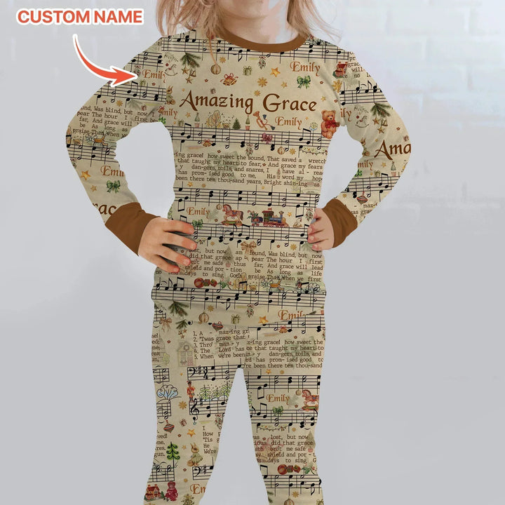 Amazing Grace Custom Name Two Piece Long Sleeve Pajama Set , Amazing Grace Custom Name Two Piece Long Sleeve Pajama Set - 12-18M