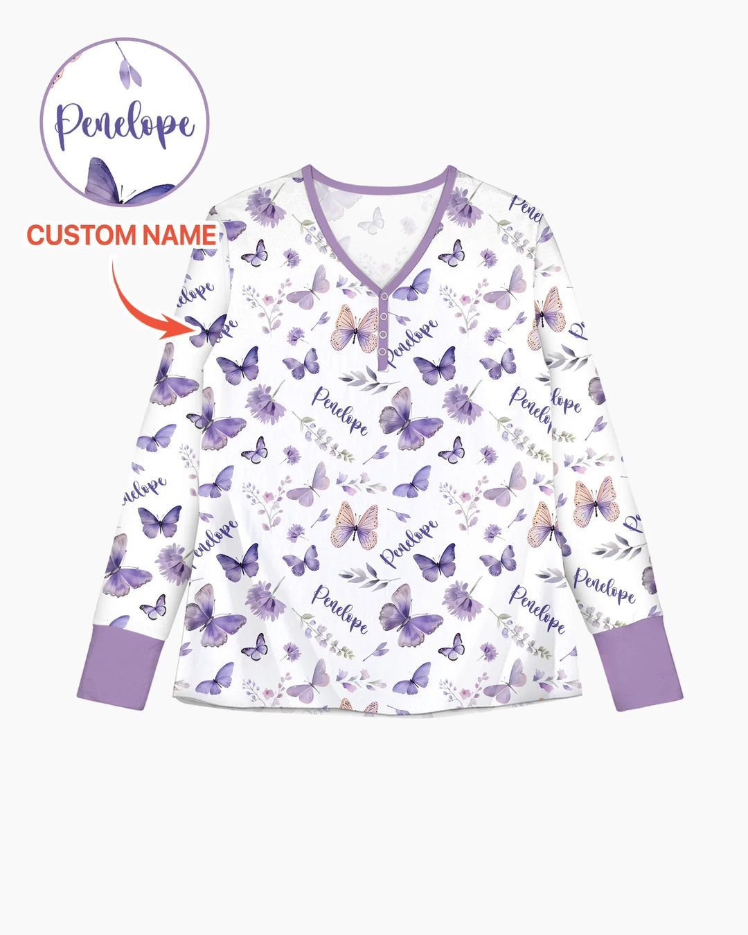 Benutzerdefinierter Name Fliederblüte Bambus Damen Pyjama-Set