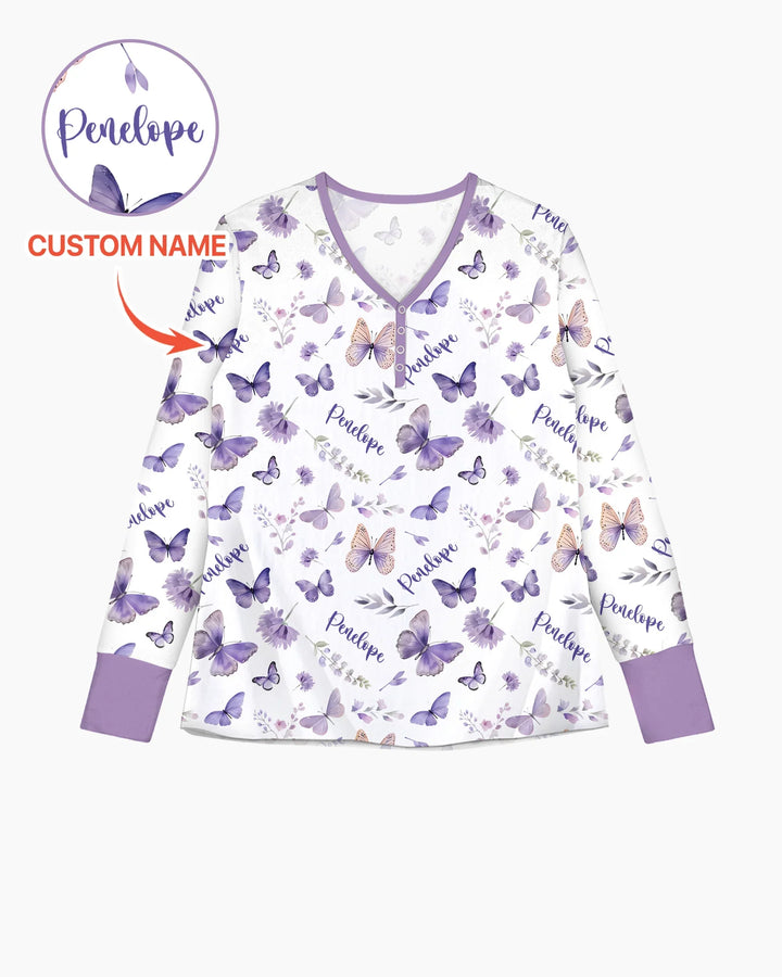 Benutzerdefinierter Name Fliederblüte Bambus Damen Pyjama-Set