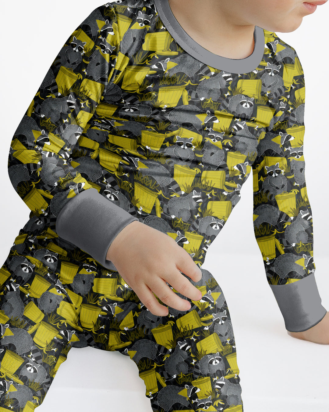 Raccoons With Garbage Cans Bamboo Two Piece Long Sleeve Pajama Set