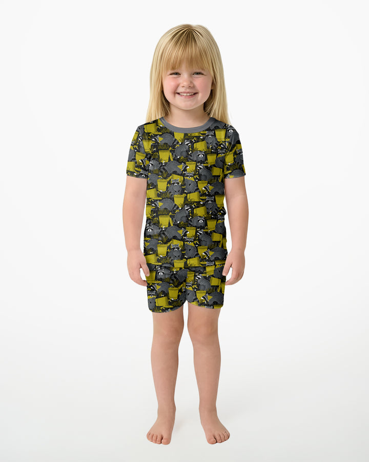 Raccoons With Garbage Cans Bamboo Two Piece Short Sleeve Shorts Pajama Set