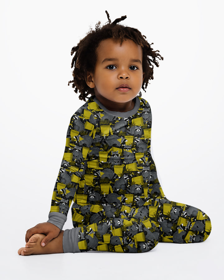 Raccoons With Garbage Cans Bamboo Two Piece Long Sleeve Pajama Set