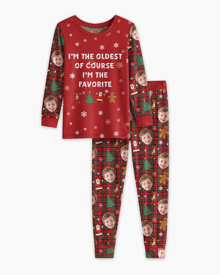 I'm The Favorite Christmas Funny Brother Sister Matching Bamboo Two Piece Long Sleeve Pajama Set
