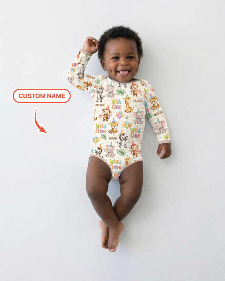 Custom Name 1st Birthday Wild One Bamboo Bodysuit