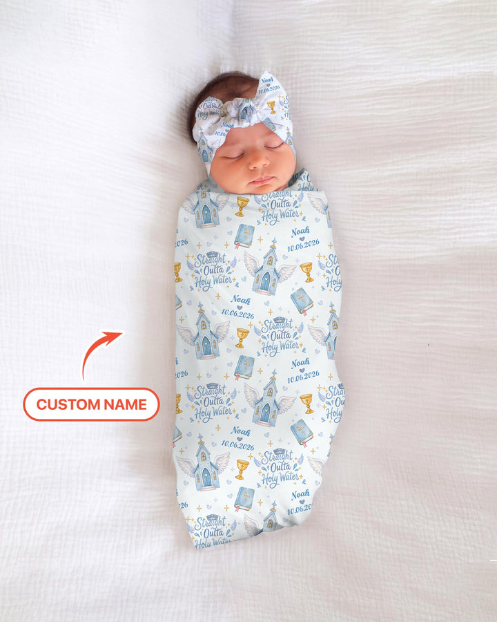 Custom Name Baptism Christening Straight Outta Holy Water Swaddle Blanket