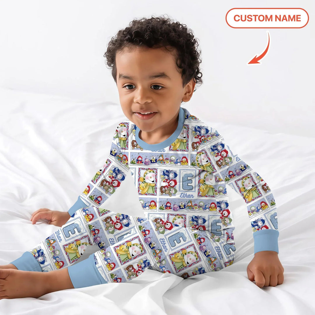 Frosty Friends Custom Name Bamboo Two Piece Long Sleeve Pajama Set