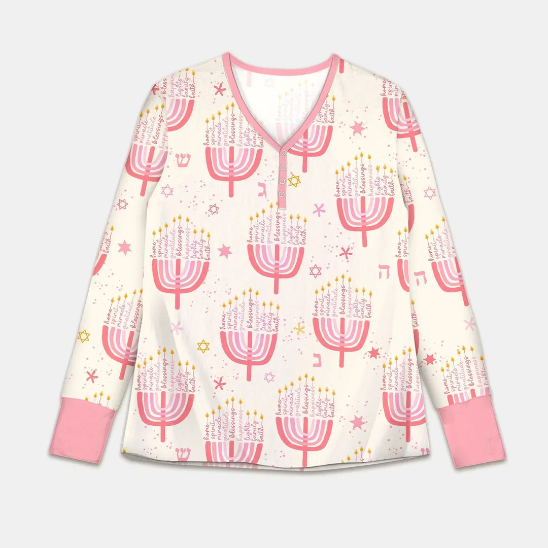 Hannukkah Menorah Family Matching Women Pajama Set , Hannukkah Menorah Family Matching Women Pajama Set - Only Shirt / S