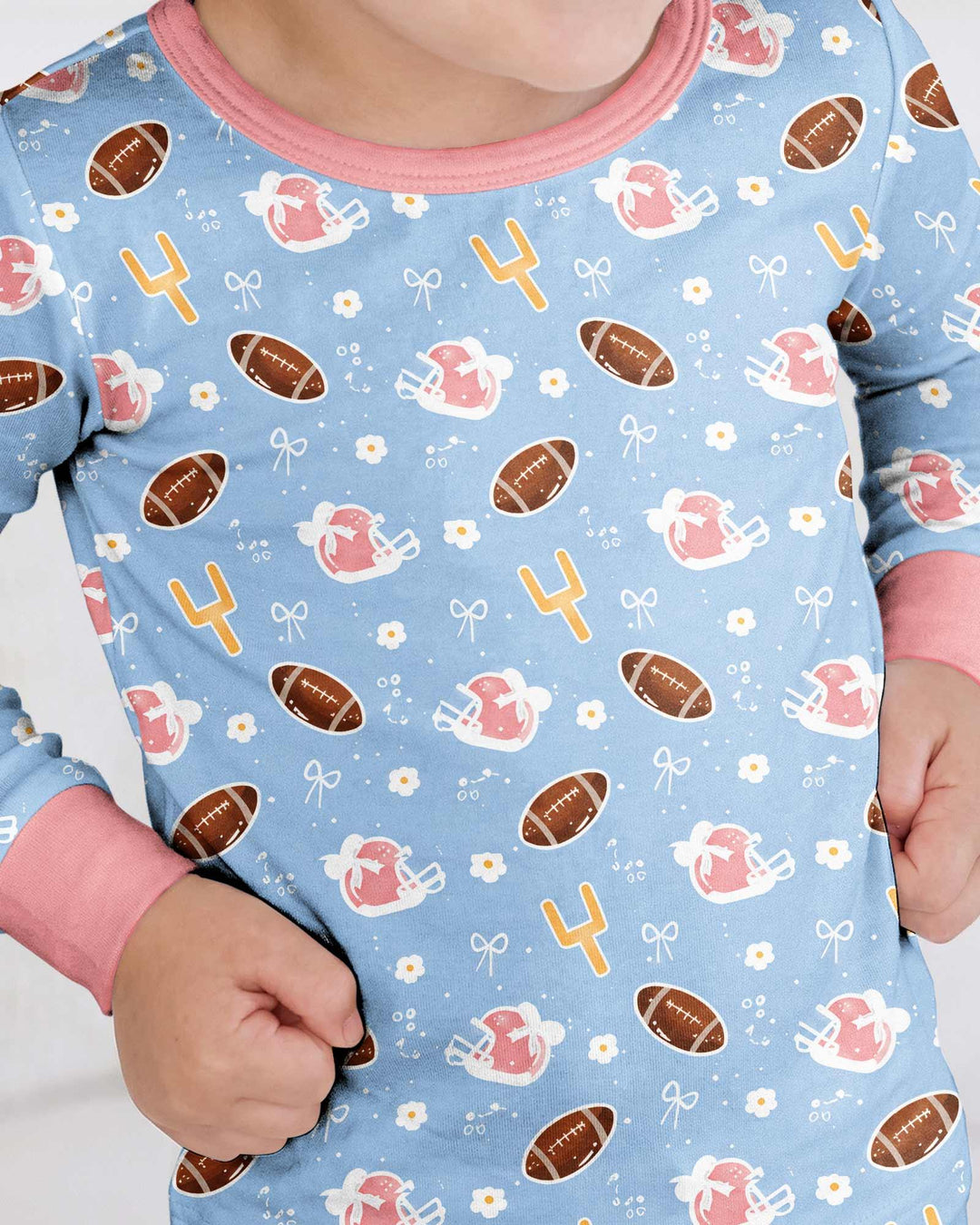 Coquette Football Blue Bamboo Two Piece Long Sleeve Pajama Set