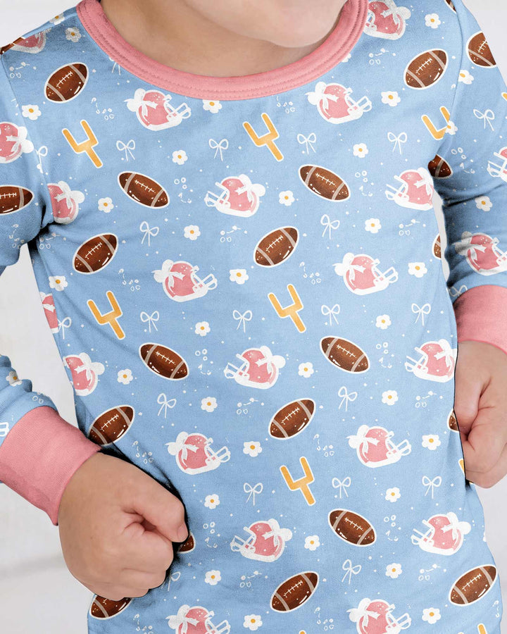Coquette Football Blue Bamboo Two Piece Long Sleeve Pajama Set