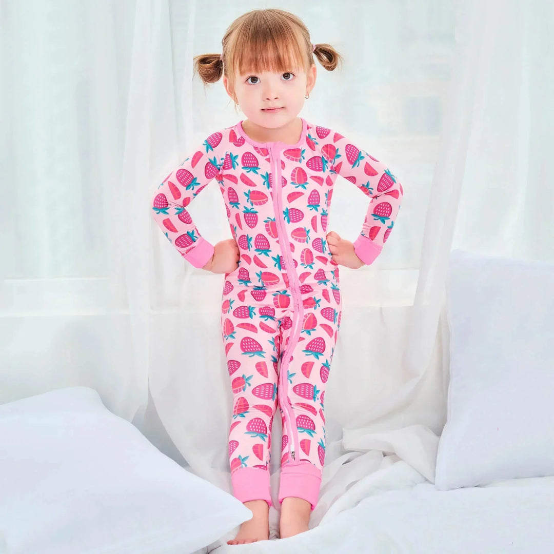 Best-Selling Convertible Zippered Rompers for Girl , Best-Selling Convertible Zippered Rompers for Girl - Sweet Strawberries / Newborn