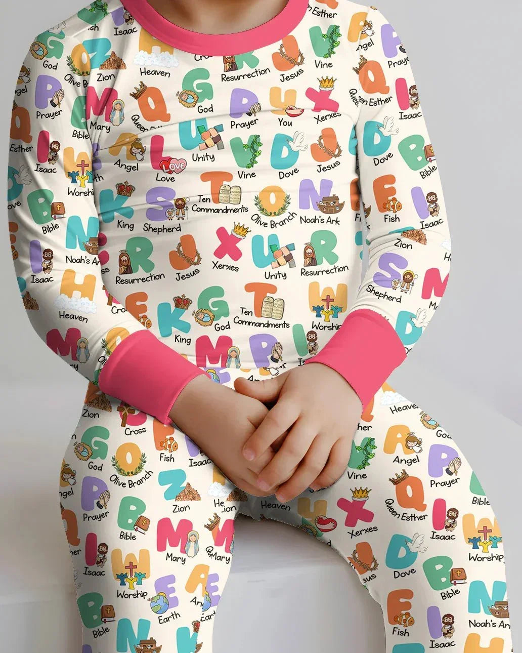 Biblical Alphabet Two Piece Long Sleeve Pajama Set , Biblical Alphabet Two Piece Long Sleeve Pajama Set - 12-18M / Teal