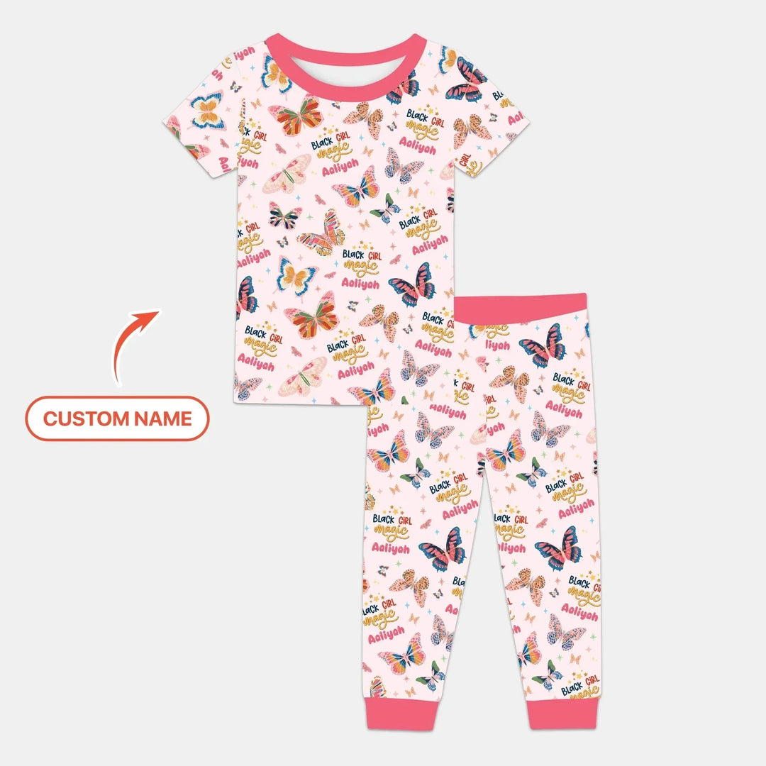 Black Girl Magic Custom Name Two Piece Short Sleeve Pajama Set , Black Girl Magic Custom Name Two Piece Short Sleeve Pajama Set - 12-18M