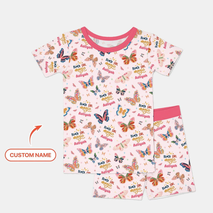 Black Girl Magic Custom Name Two Piece Short Sleeve Shorts Pajama Set , Black Girl Magic Custom Name Two Piece Short Sleeve Shorts Pajama Set - 12-18M