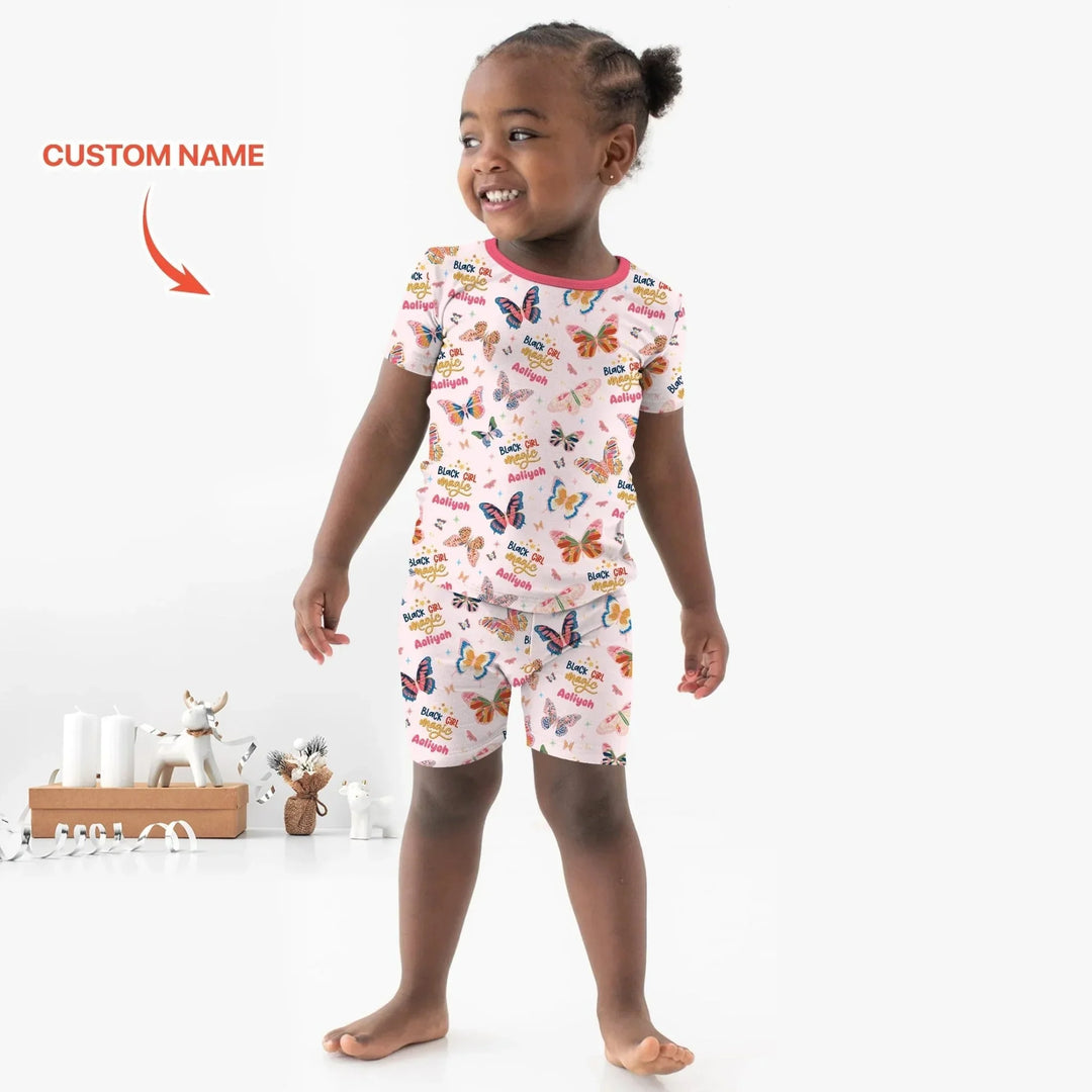Black Girl Magic Custom Name Two Piece Short Sleeve Shorts Pajama Set , Black Girl Magic Custom Name Two Piece Short Sleeve Shorts Pajama Set - 12-18M