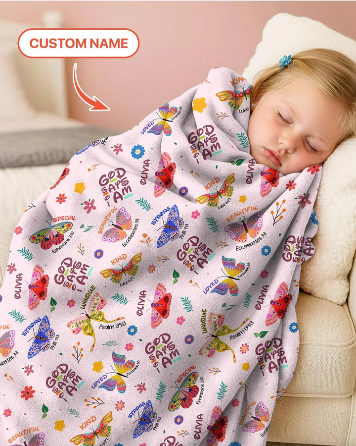 Custom Name God says I am Butterfly Bamboo Blanket
