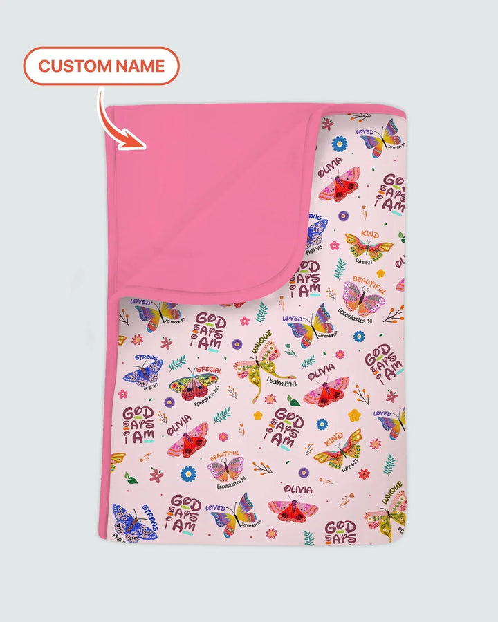 Custom Name God says I am Butterfly Bamboo Blanket