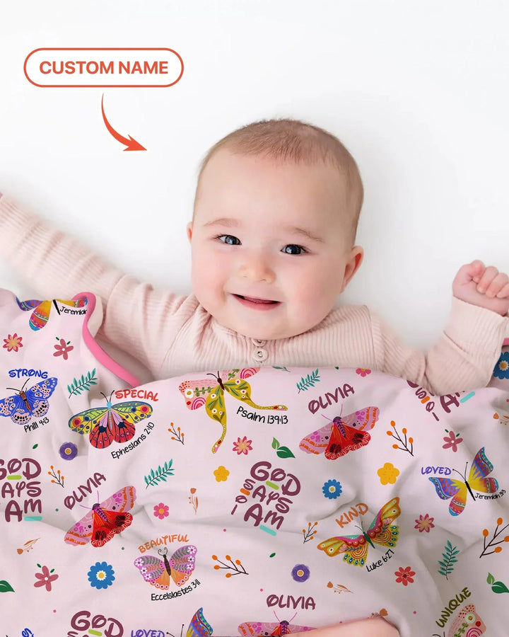 Custom Name God says I am Butterfly Bamboo Blanket