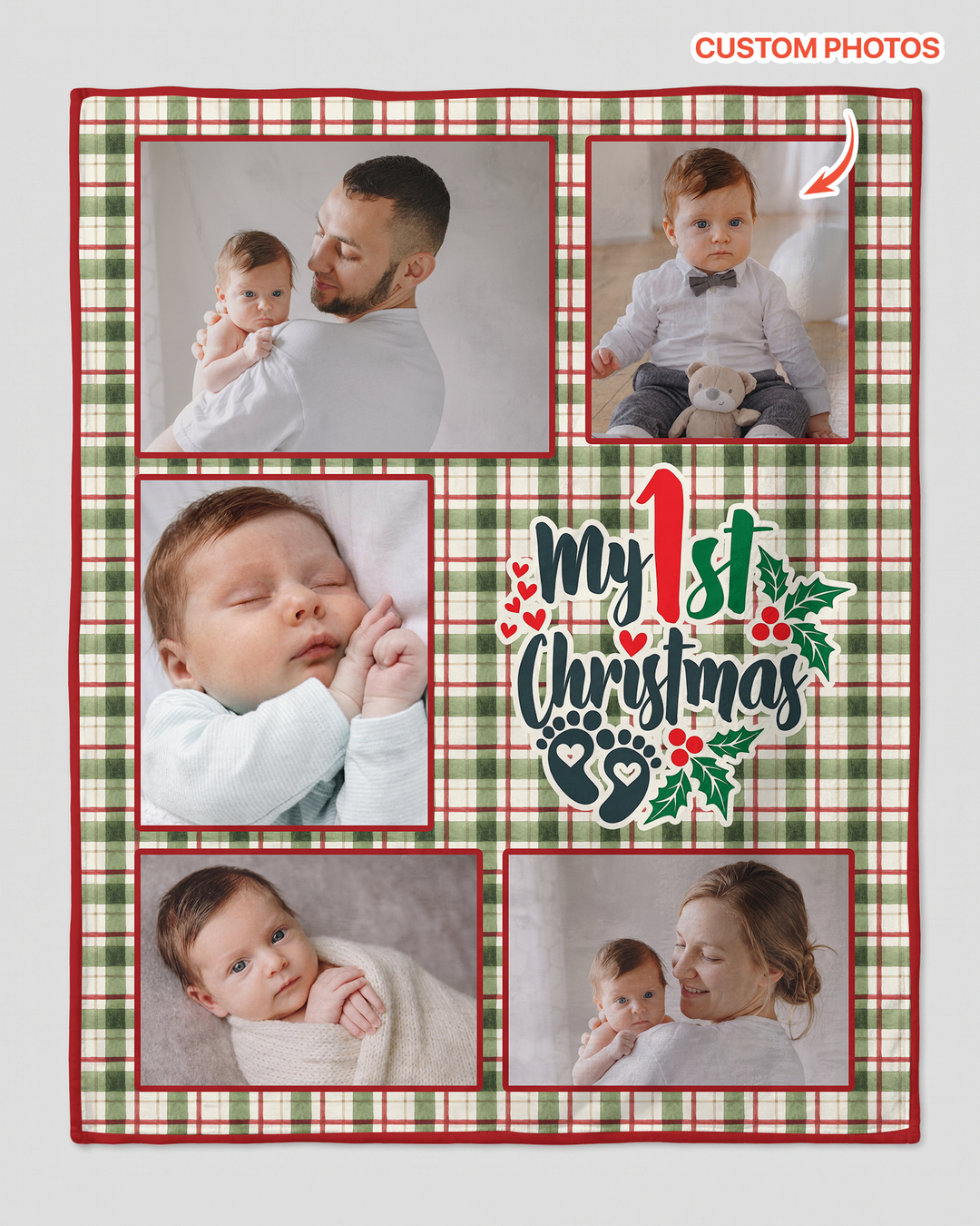 Custom Photo Collage My 1st Christmas Bamboo Blanket