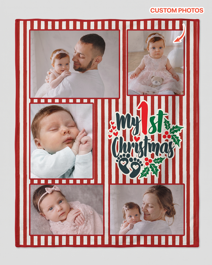 Custom Photo Collage My 1st Christmas Bamboo Blanket