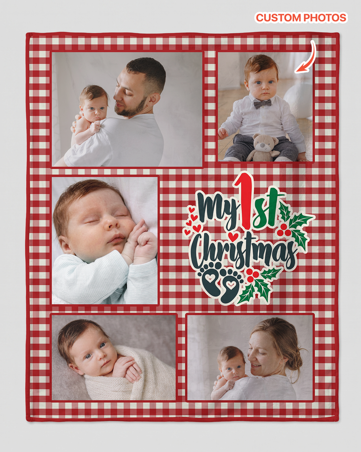 Custom Photo Collage My 1st Christmas Bamboo Blanket