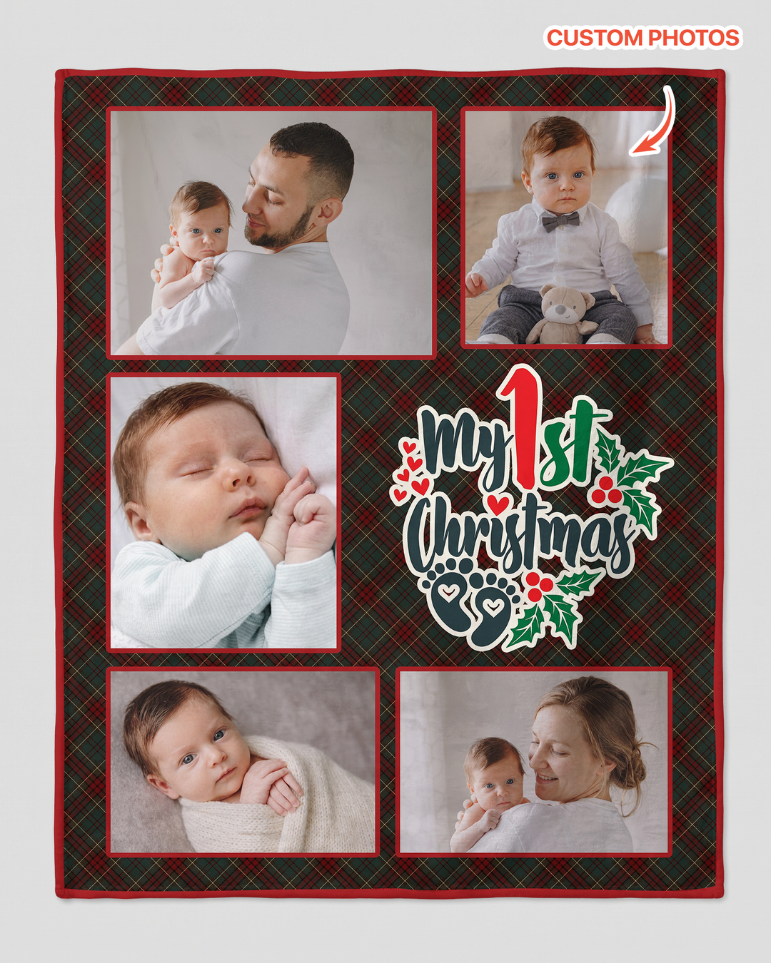 Custom Photo Collage My 1st Christmas Bamboo Blanket