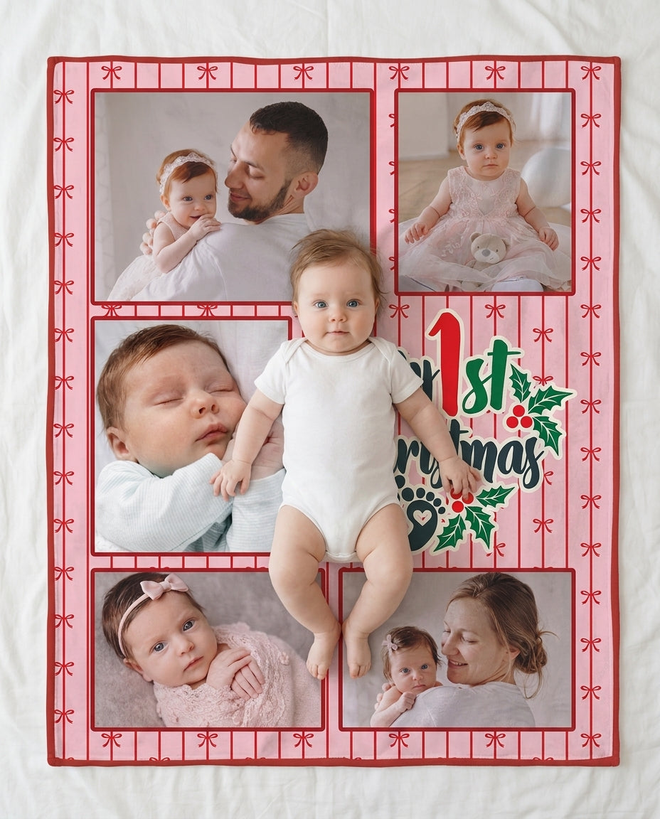 Custom Photo Collage My 1st Christmas Bamboo Blanket