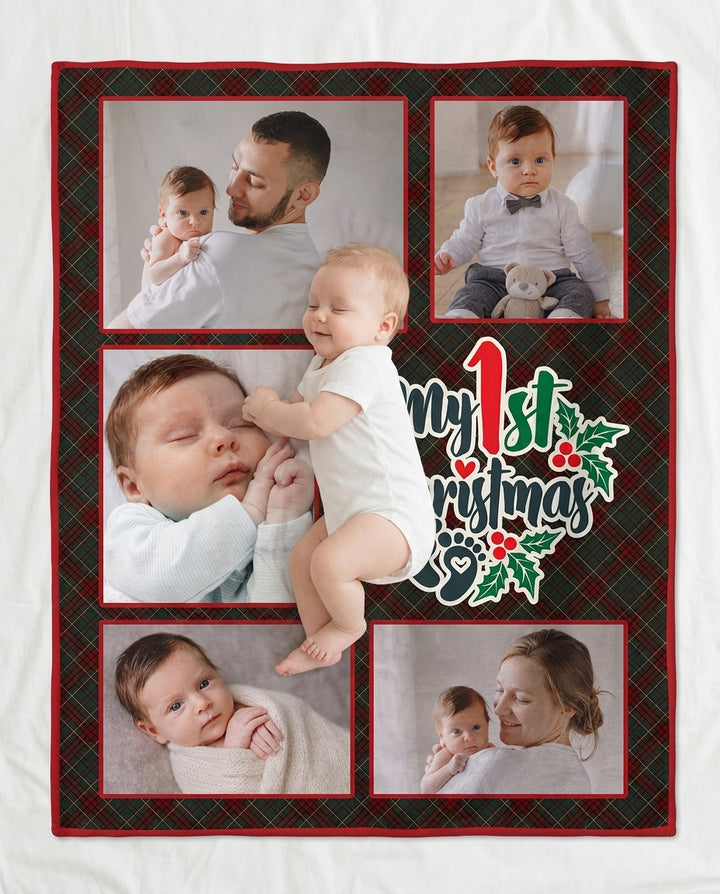 Custom Photo Collage My 1st Christmas Bamboo Blanket