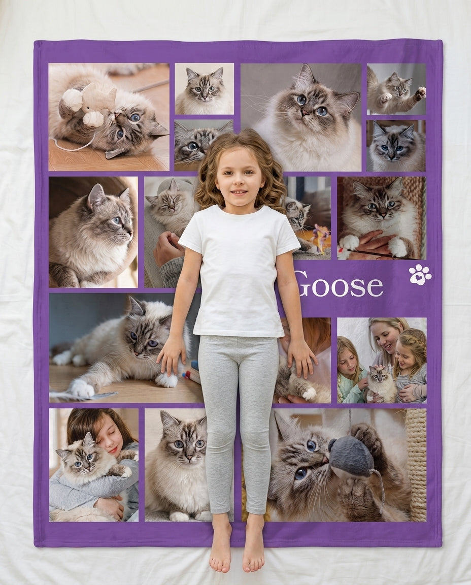 Custom Pet Photo Collage Bamboo Blanket