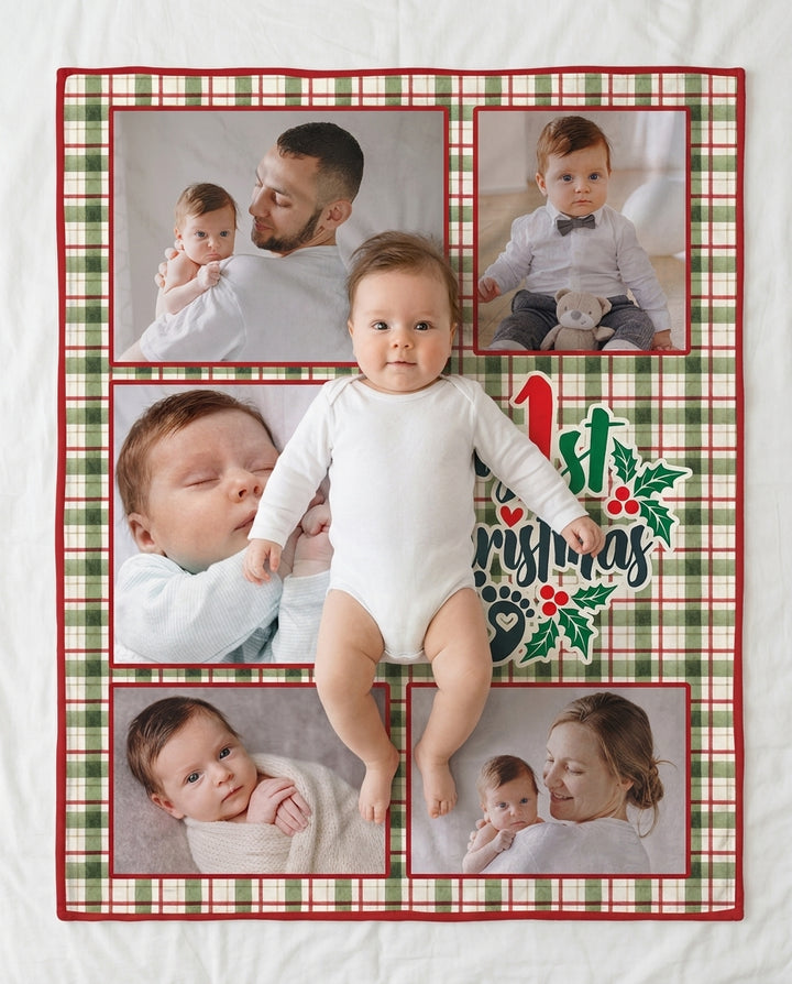 Custom Photo Collage My 1st Christmas Bamboo Blanket