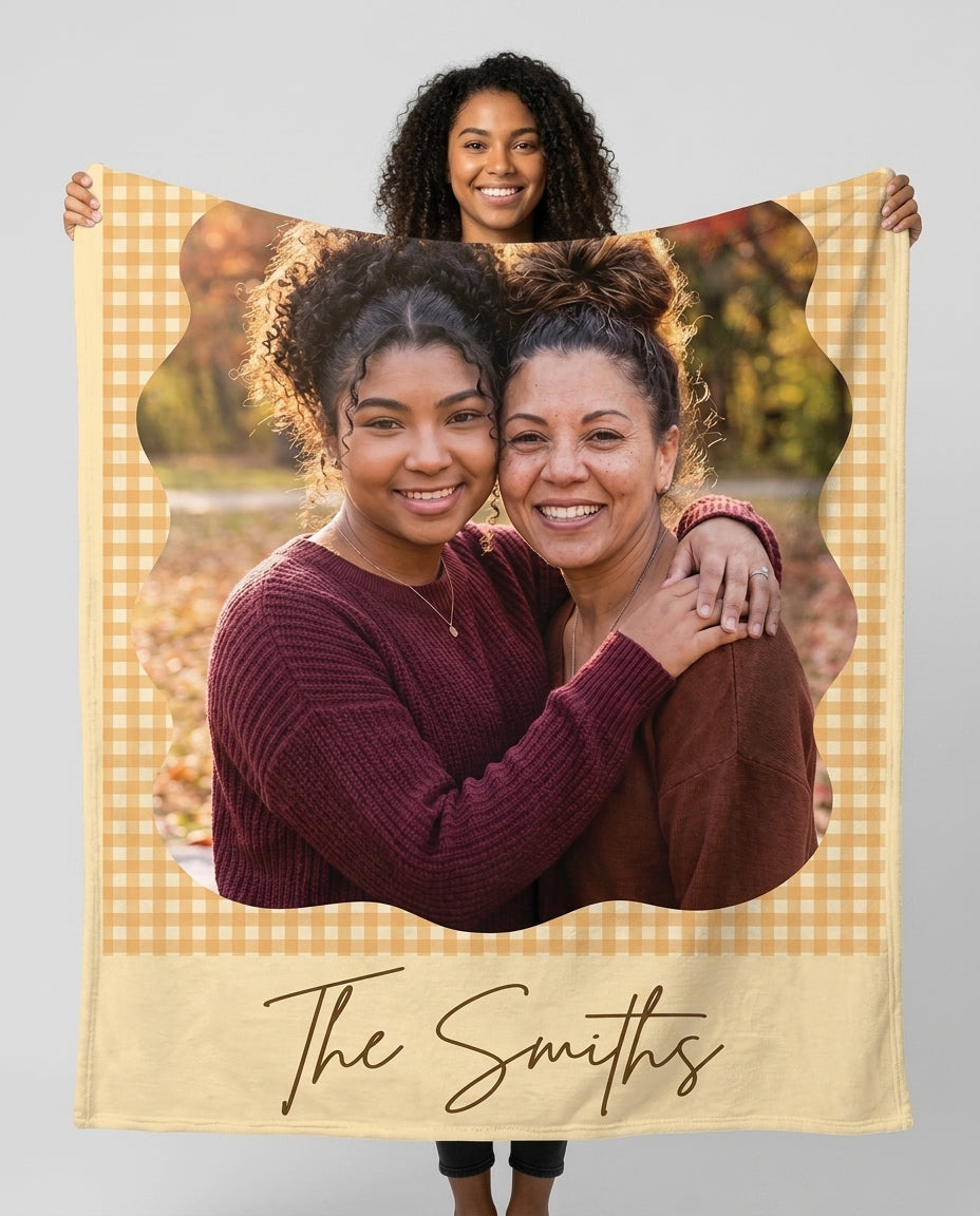 Custom Photo Gingham Family Bamboo Blanket