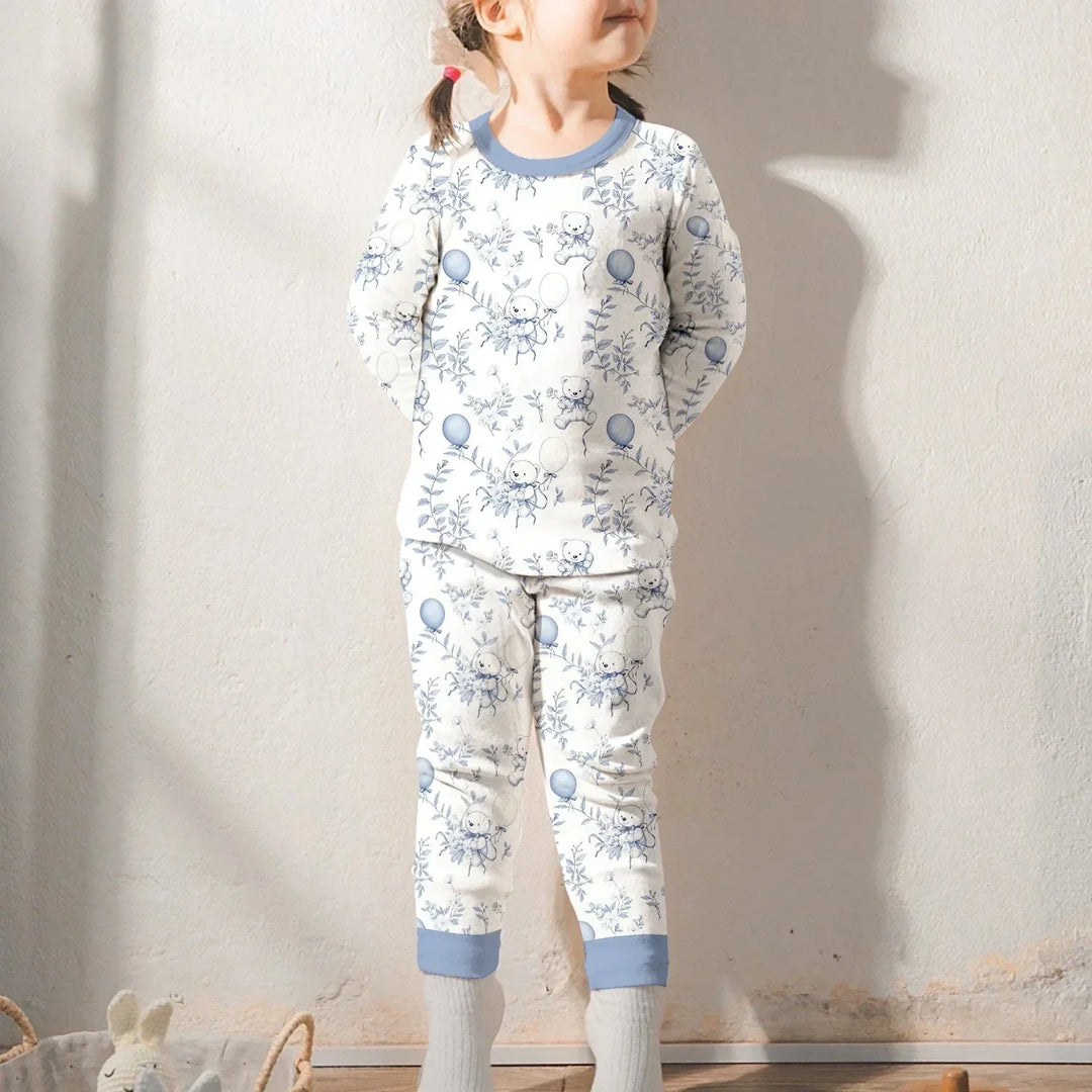 Blue Bear Toile de jouy Two Piece Long Sleeve Pajama Set , Blue Bear Toile de jouy Two Piece Long Sleeve Pajama Set - 12-18M